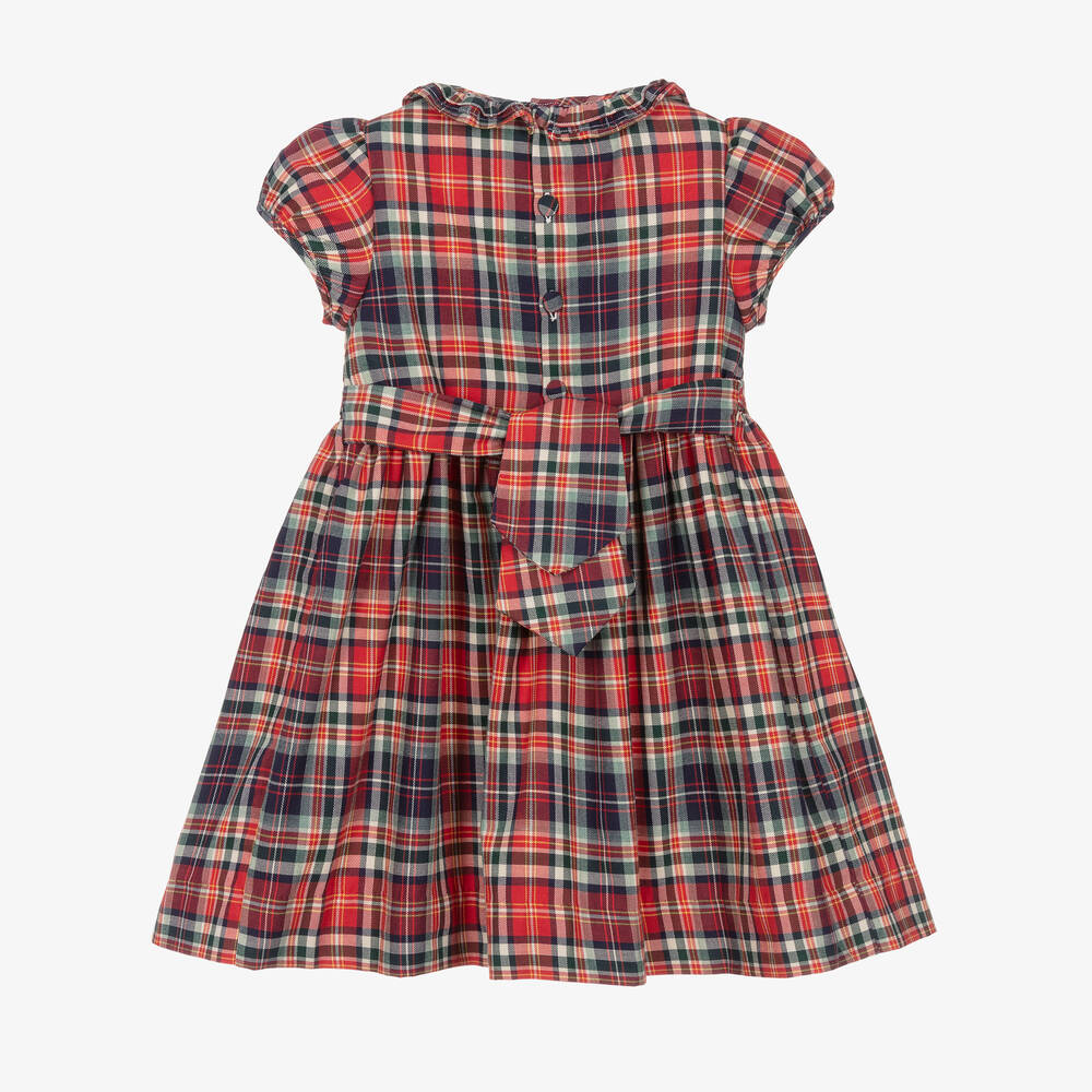 Kidiwi-Girls Red Tartan Smocked Dress | Childrensalon Outlet