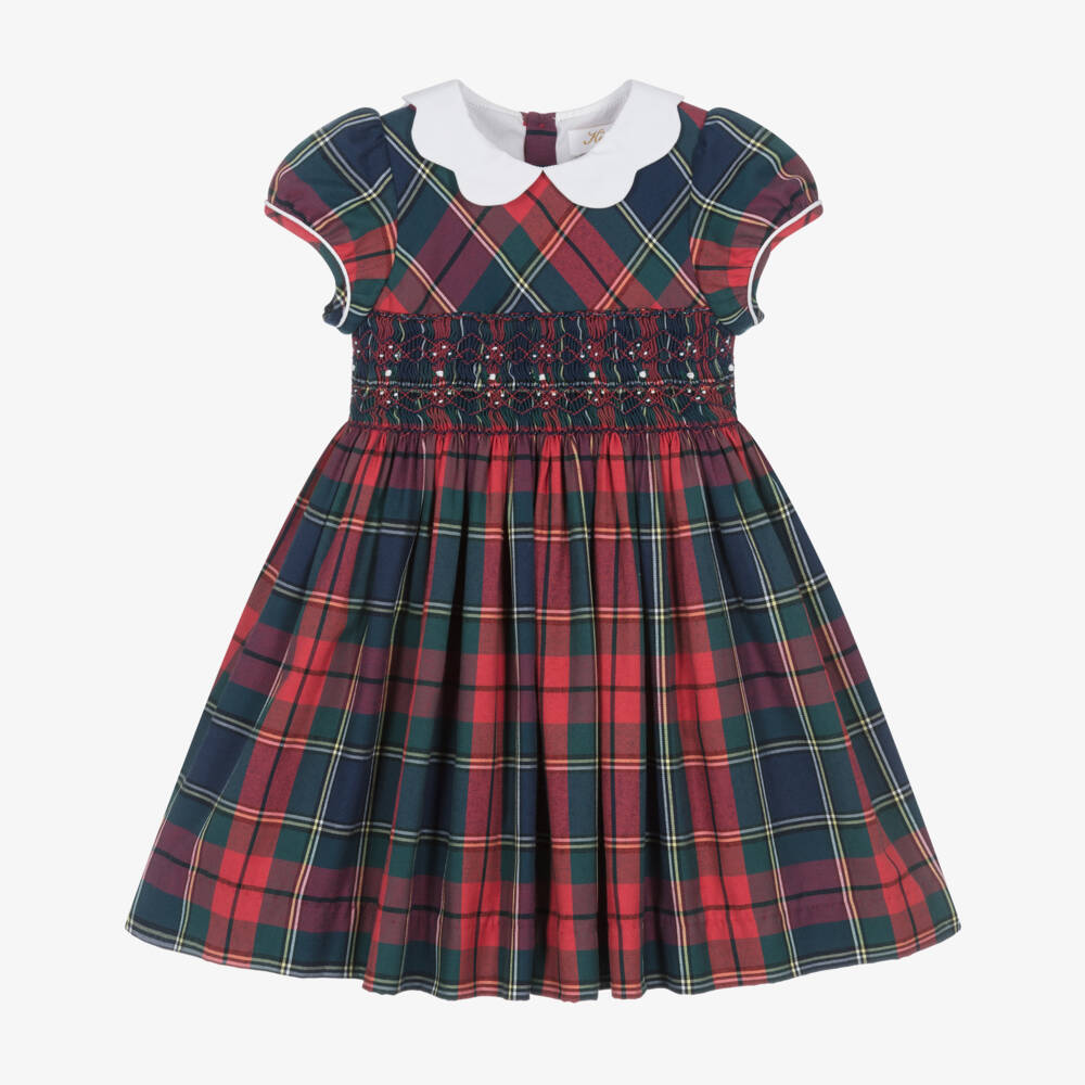 Kidiwi-Girls Red Tartan Smocked Dress | Childrensalon Outlet
