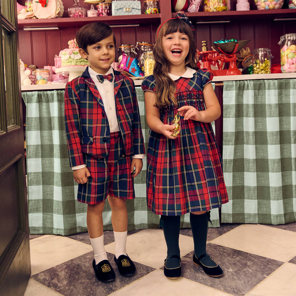 Kidiwi-Girls Red Tartan Smocked Dress | Childrensalon Outlet
