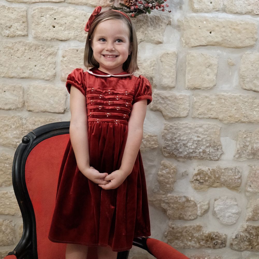 Girls red top velour dress