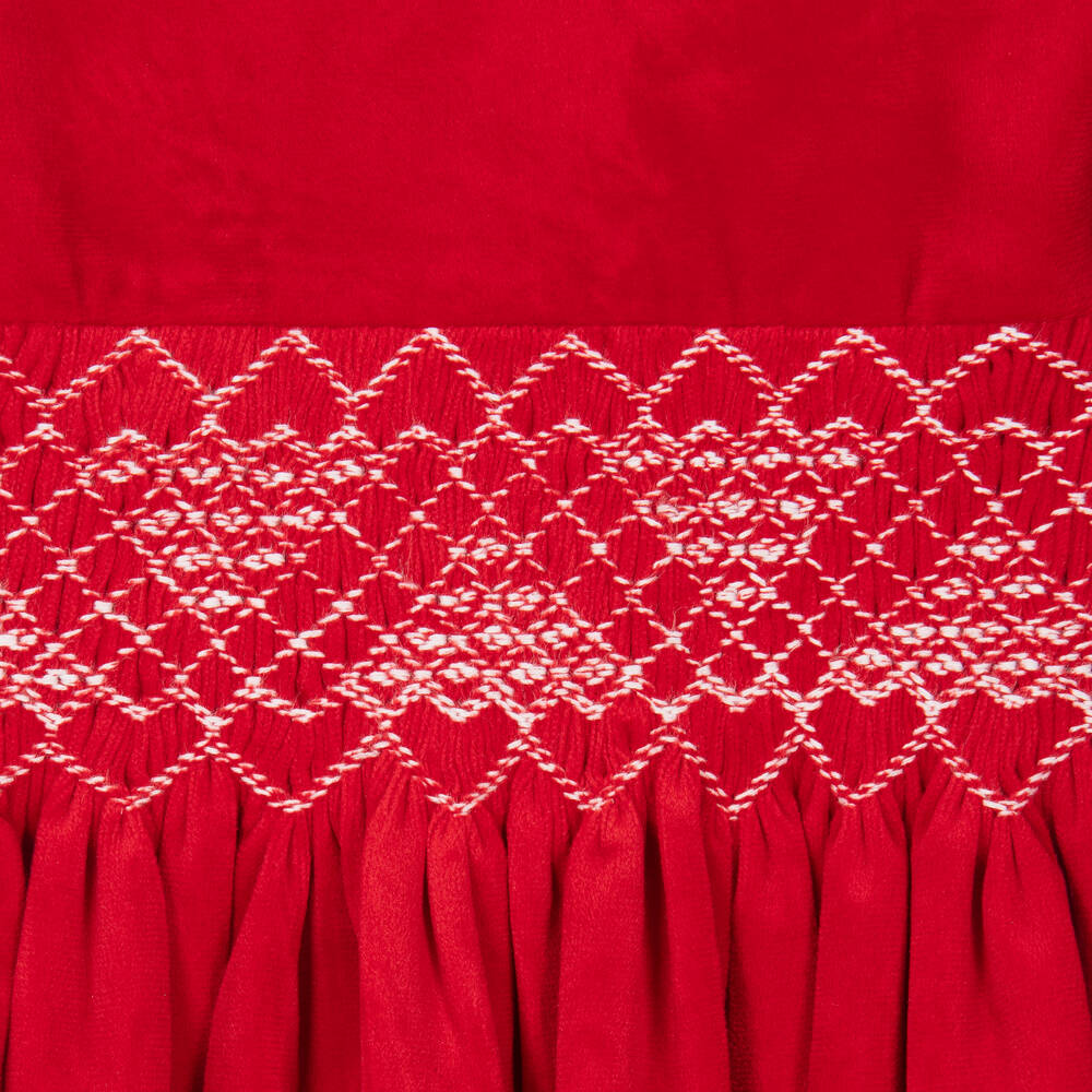 Kidiwi-Girls Red Velvet Smocked Dress | Childrensalon Outlet