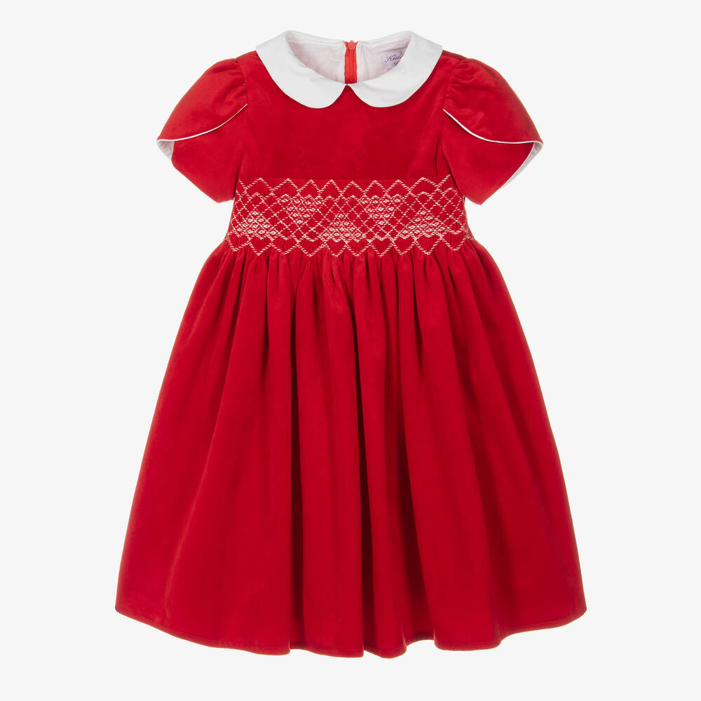 Kidiwi - Girls Red Velvet Smocked Dress | Childrensalon