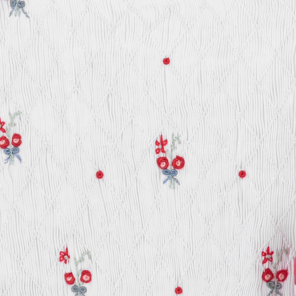 Kidiwi-Girls Red & White Smocked Cotton Dress | Childrensalon Outlet