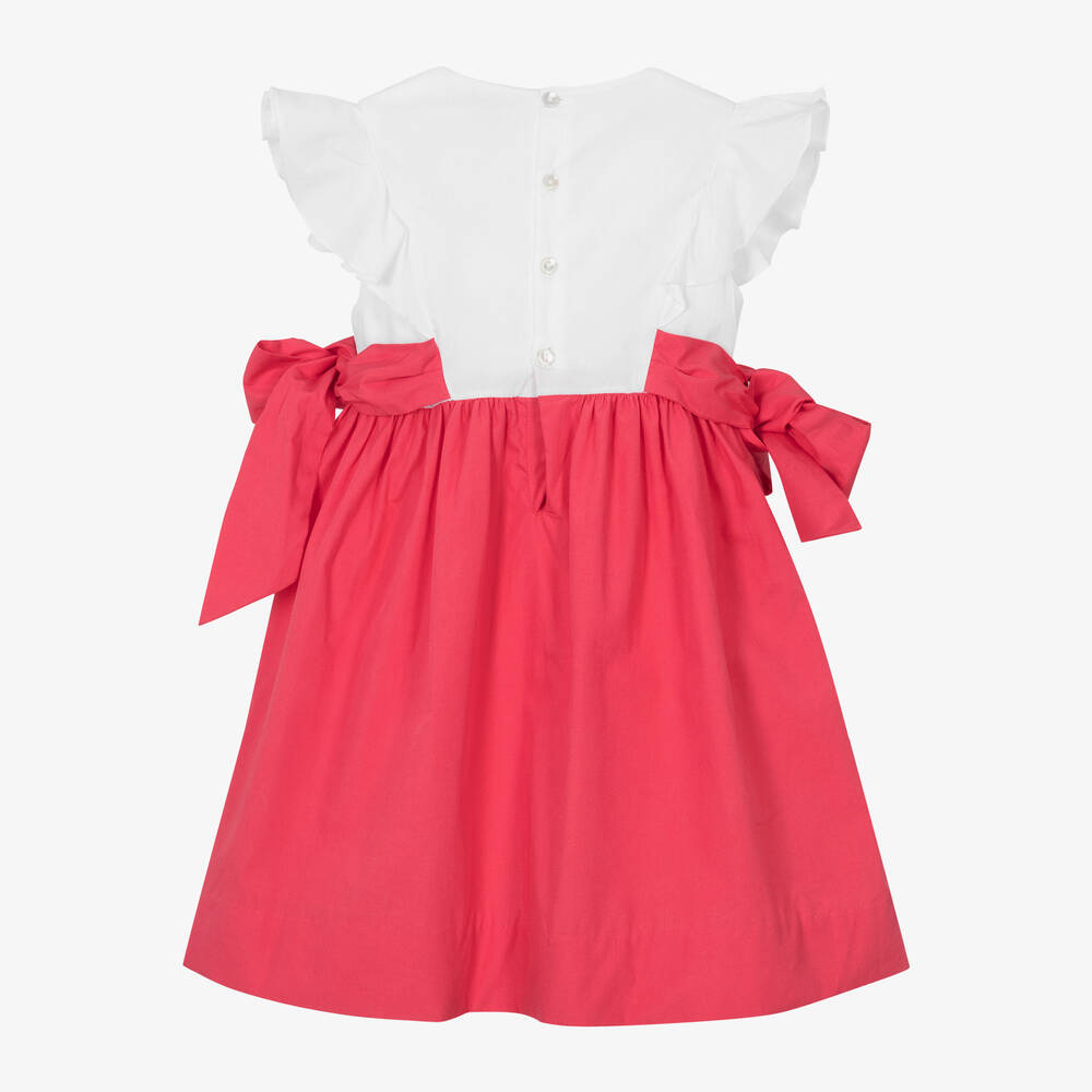 Kidiwi-Girls Red & White Smocked Cotton Dress | Childrensalon Outlet