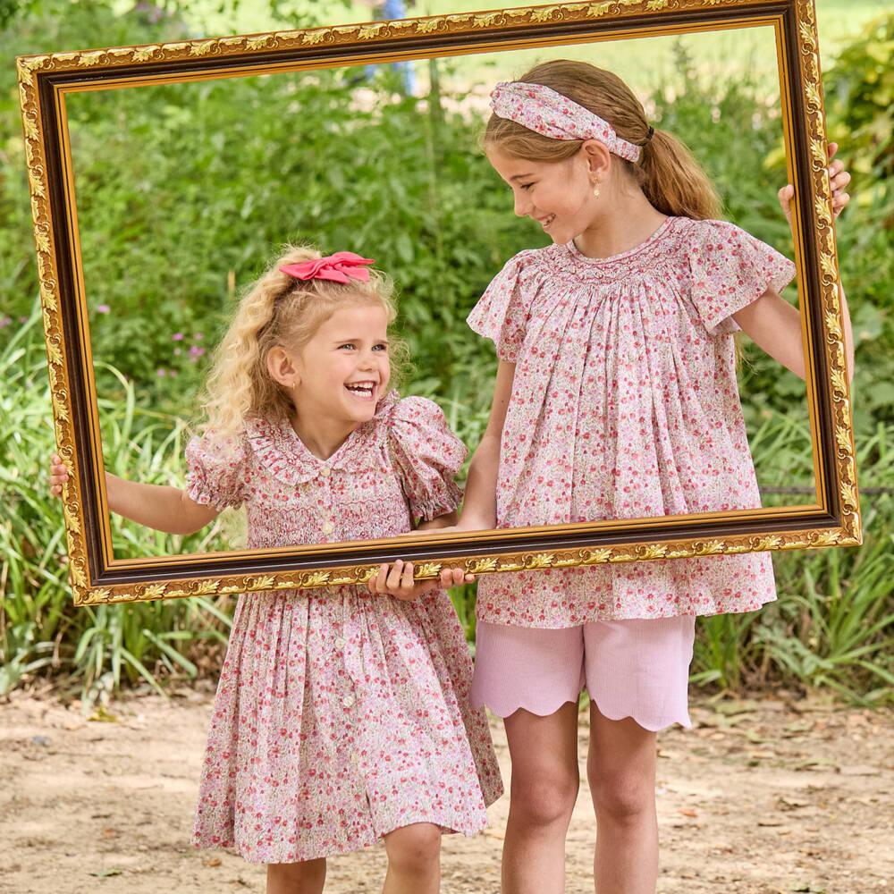 Kidiwi-Girls Scarlet Floral Smocked Cotton Frock | Childrensalon Outlet