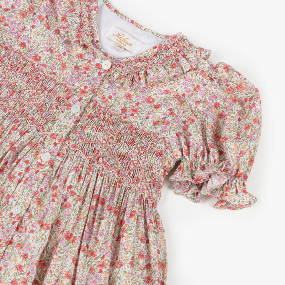 Kidiwi-Girls Scarlet Floral Smocked Cotton Frock | Childrensalon Outlet
