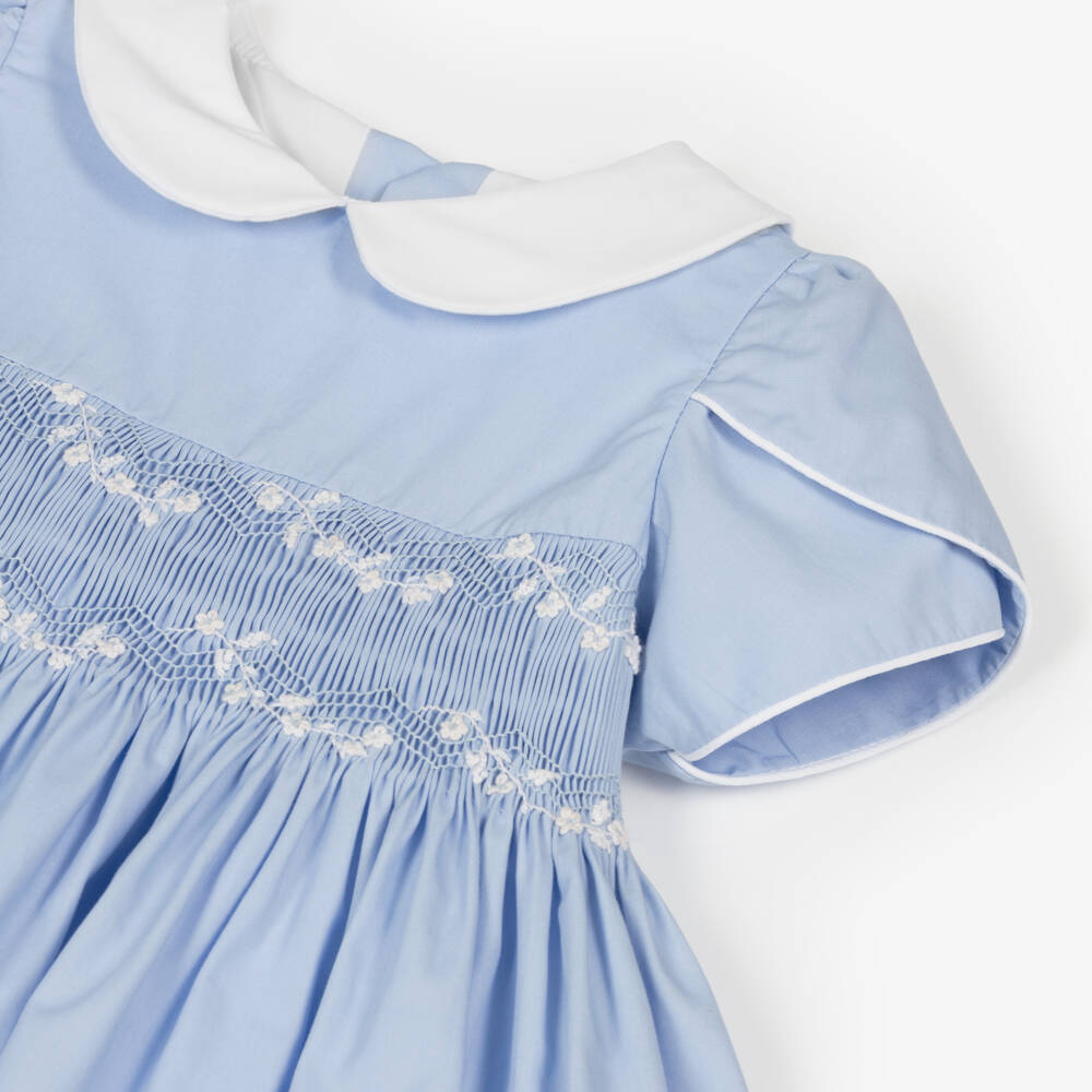 Kidiwi-Girls Smocked Cotton Dress in Blue | Childrensalon Outlet