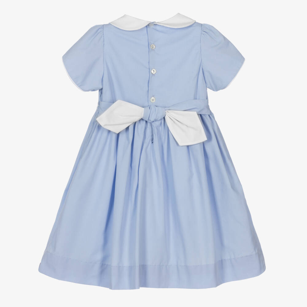 Kidiwi-Girls Smocked Cotton Dress in Blue | Childrensalon Outlet