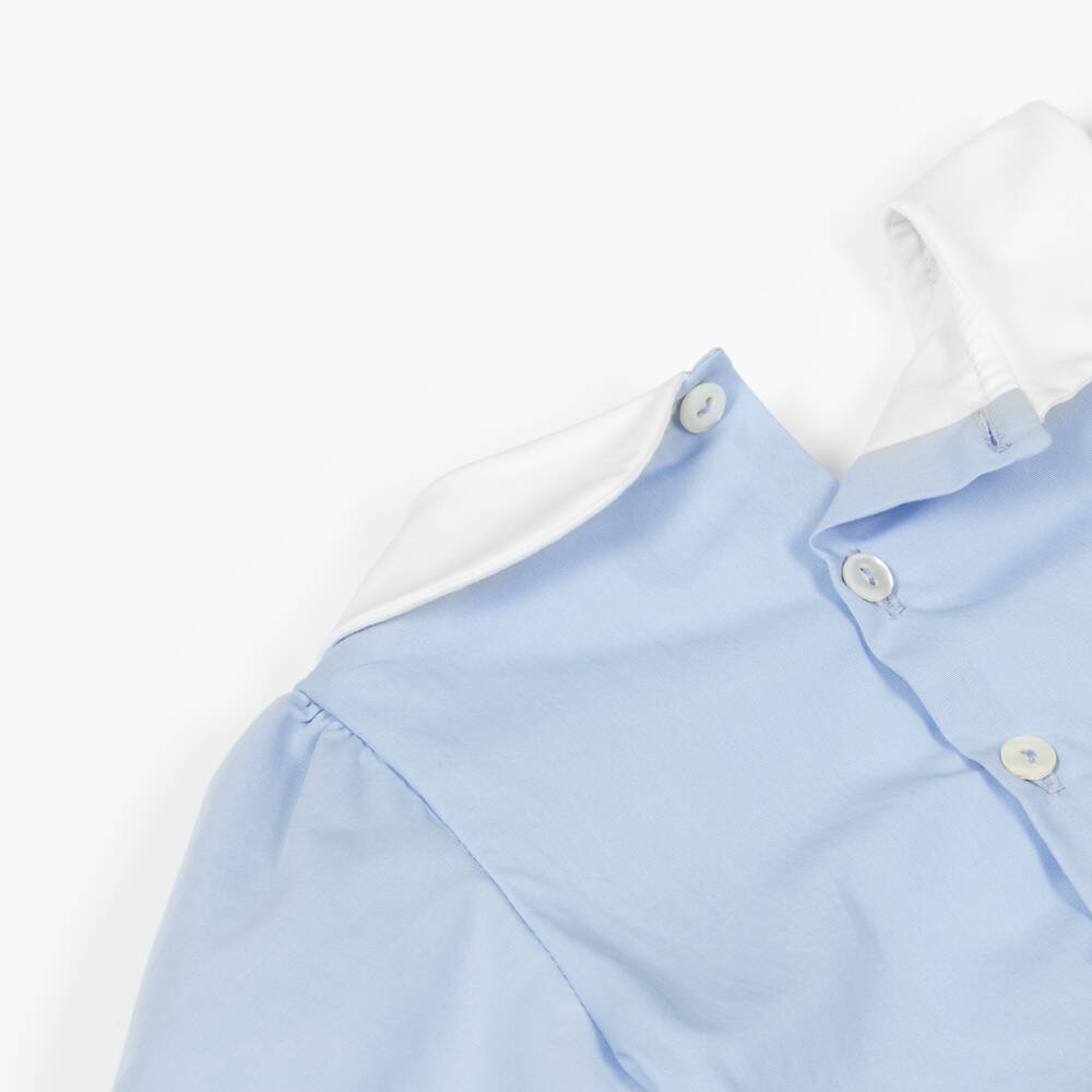 Kidiwi-Girls Smocked Cotton Dress in Blue | Childrensalon Outlet