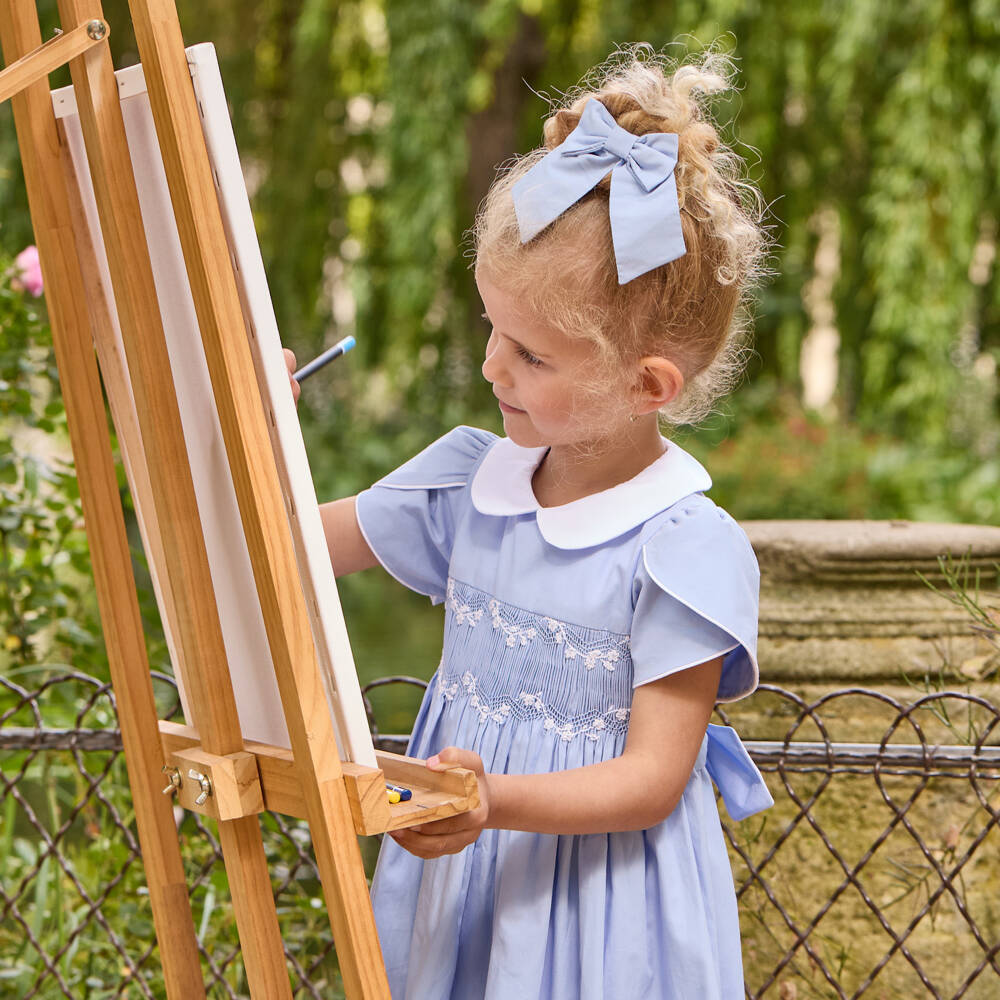 Kidiwi-Girls Smocked Cotton Dress in Blue | Childrensalon Outlet