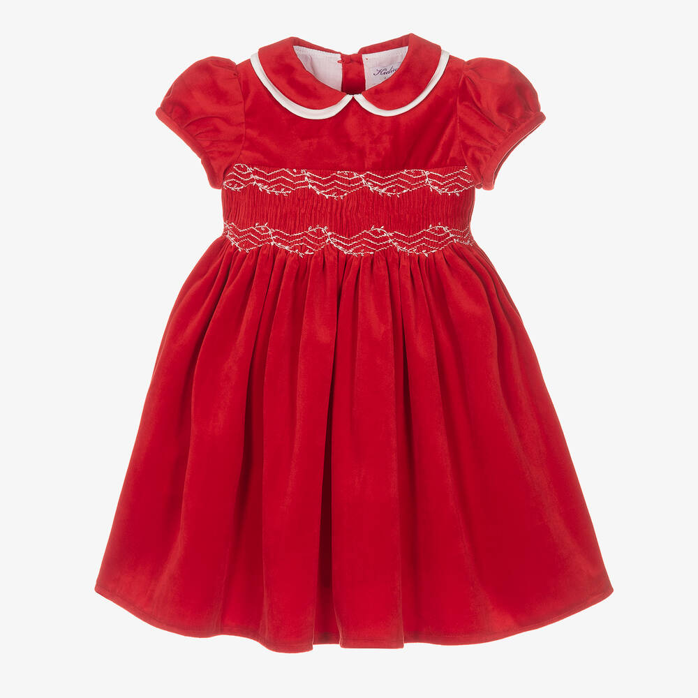 Kidiwi - Girls Smocked Red Velvet Dress | Childrensalon