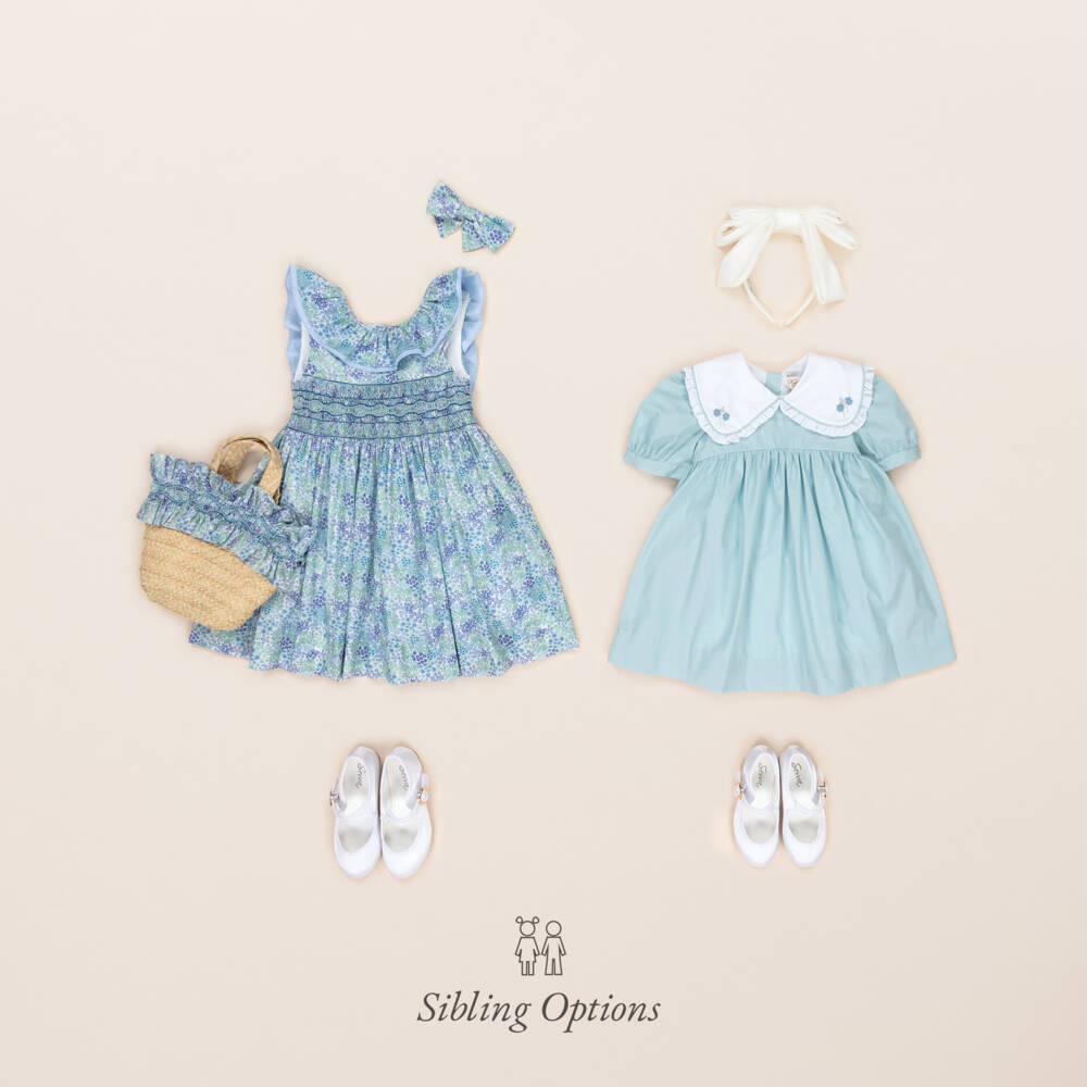 Kidiwi-فستان أزرق ناعم للبنات مع ياقة مكشكشة | Childrensalon Outlet