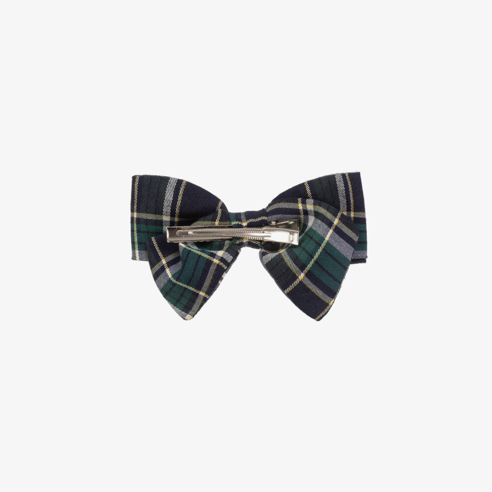 Kidiwi-Girls Tartan Blue Bow Hair Clip | Childrensalon Outlet