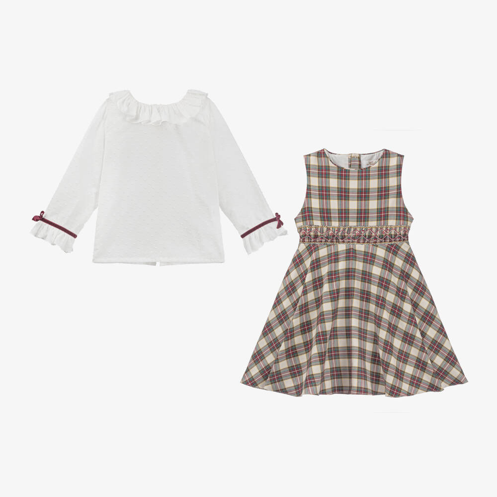 Kidiwi-Girls Tartan Smocked Dress Ensemble | Childrensalon Outlet