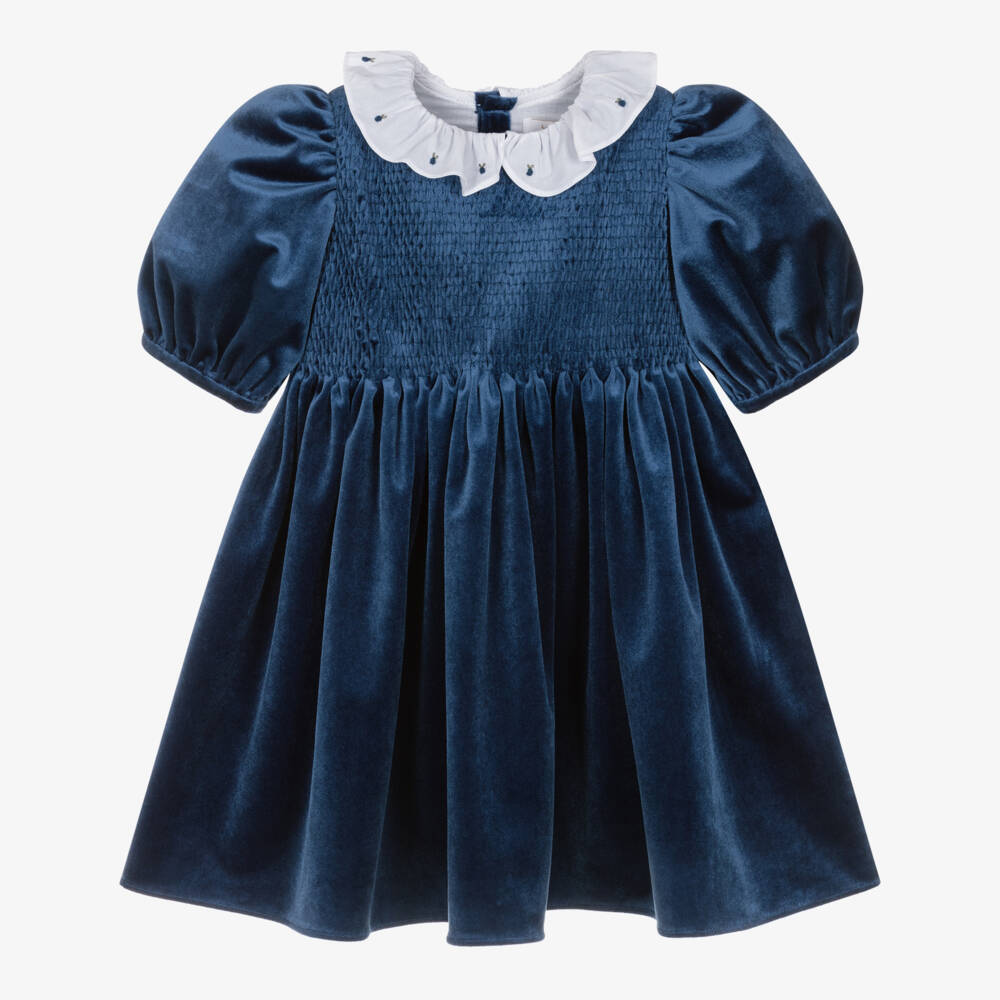 Kidiwi-Girls Velvet Dress with White Collar | Childrensalon Outlet