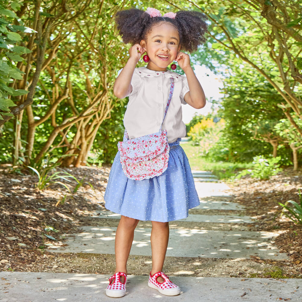 Kidiwi-Girls White & Blue Hand-Smocked Cotton Skirt Set | Childrensalon Outlet
