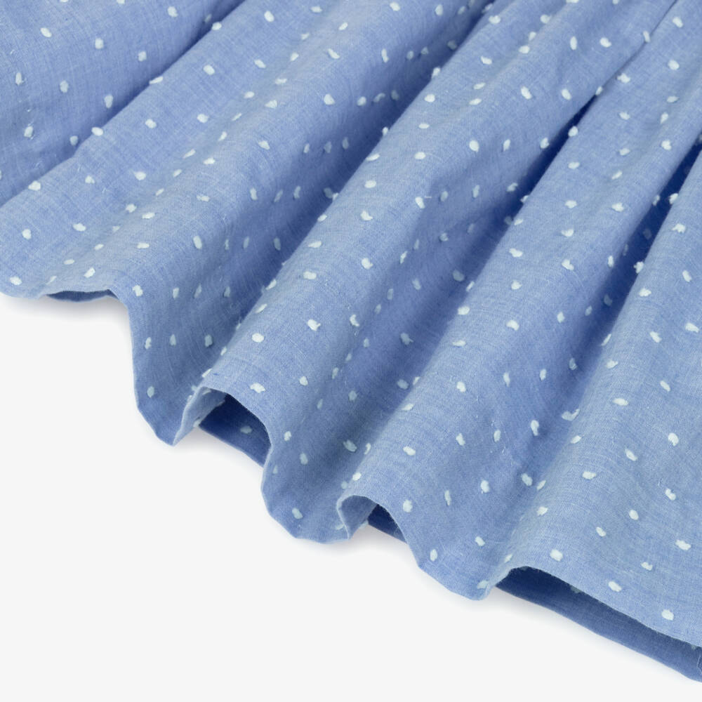 Kidiwi-Girls White & Blue Hand-Smocked Cotton Skirt Set | Childrensalon Outlet