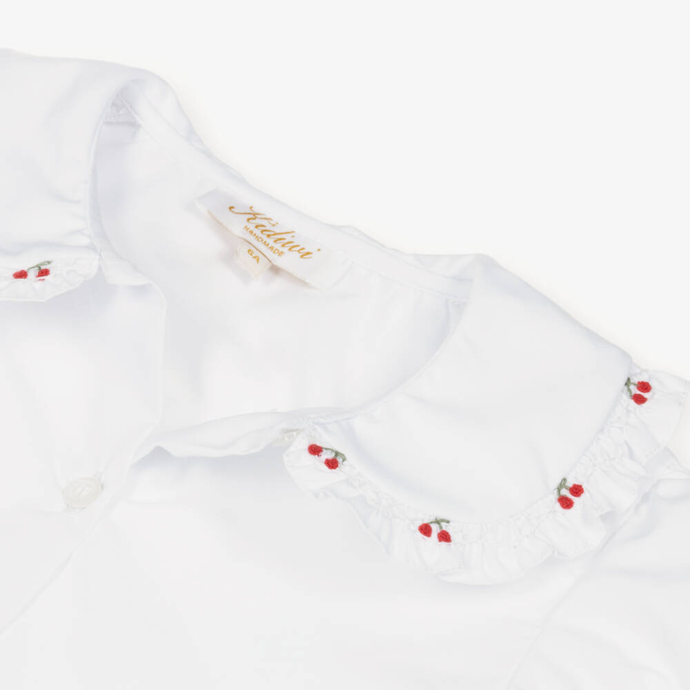 Kidiwi-Girls White & Blue Hand-Smocked Cotton Skirt Set | Childrensalon Outlet