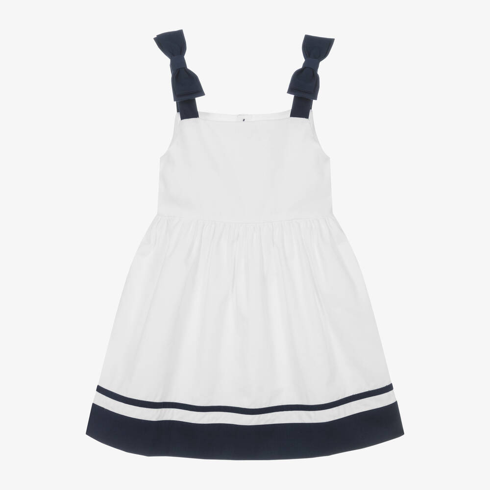 Kidiwi-Girls White Cotton Bow Dress  | Childrensalon Outlet