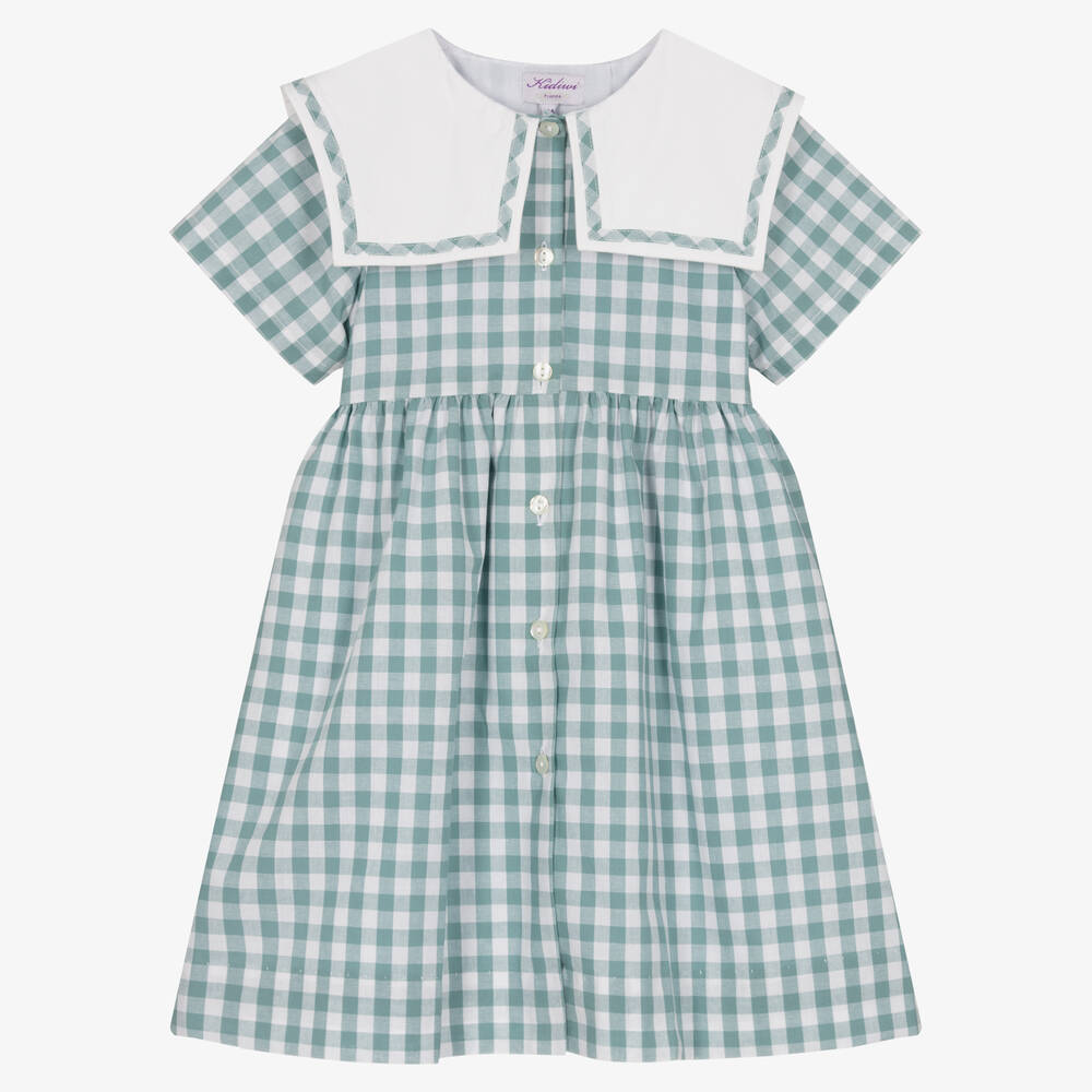 Kidiwi - Vichykaro-Kleid in Weiß & Grün (M) | Childrensalon