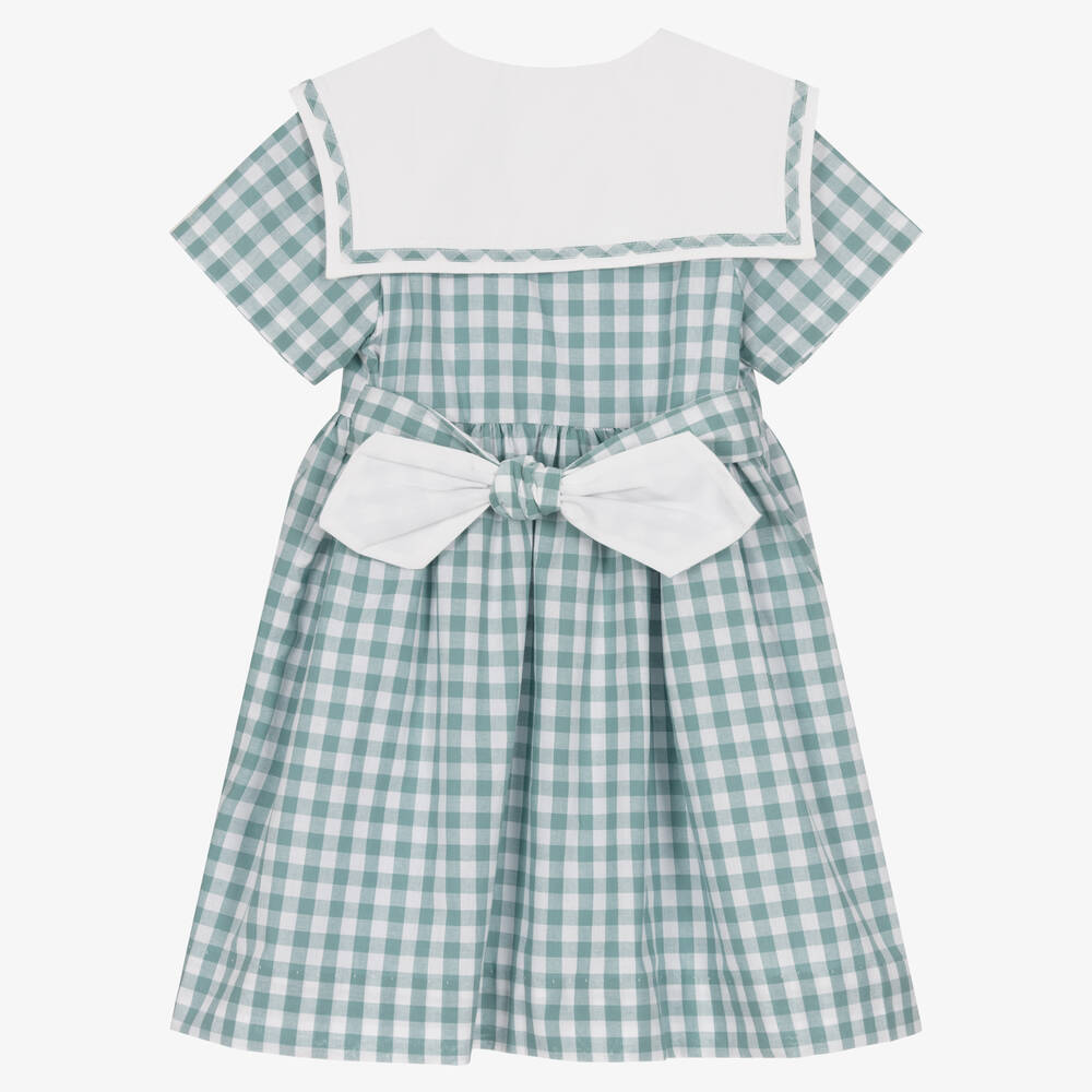 Kidiwi-Girls White & Green Gingham Dress | Childrensalon Outlet