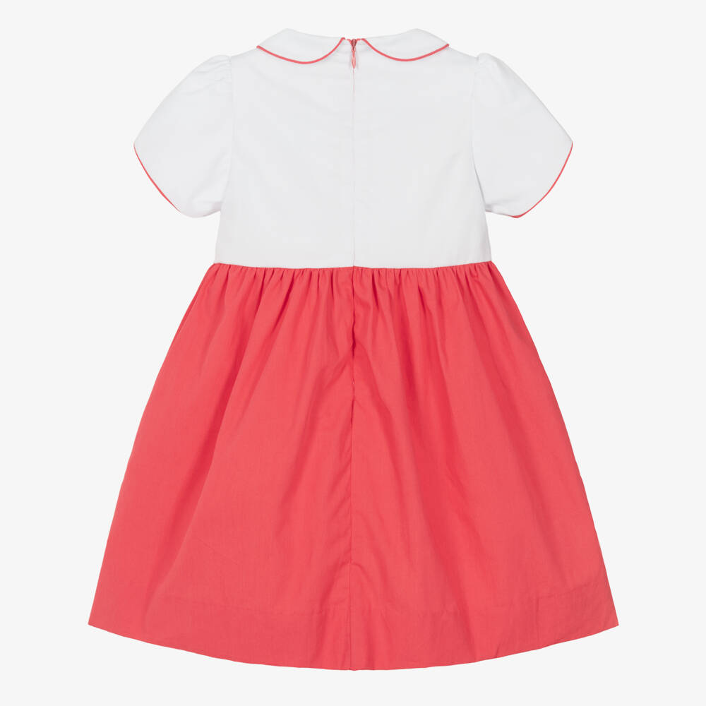 Kidiwi-Girls White & Red Cotton Scalloped Dress | Childrensalon Outlet