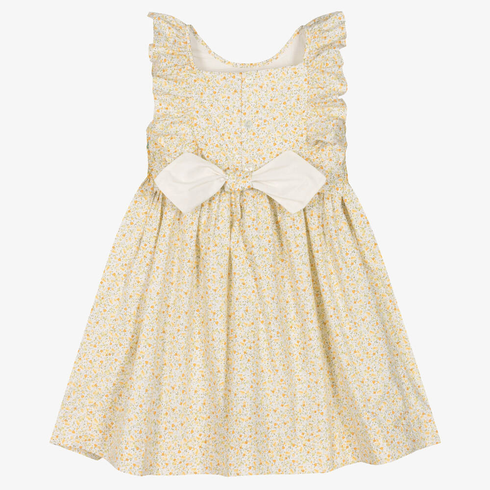 Kidiwi-Girls Yellow Smocked Cotton Dress | Childrensalon Outlet