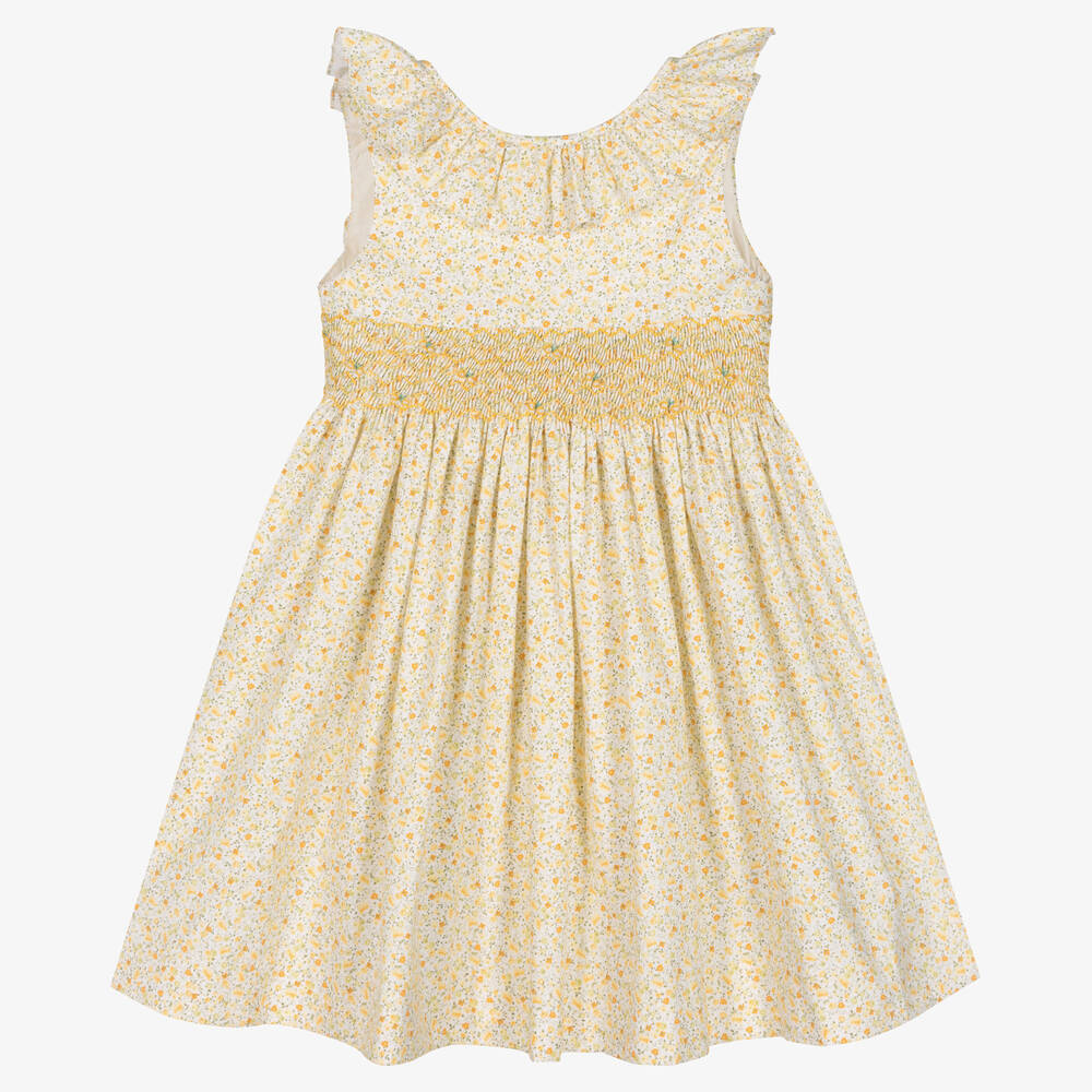 Kidiwi - Girls Yellow Smocked Cotton Dress | Childrensalon