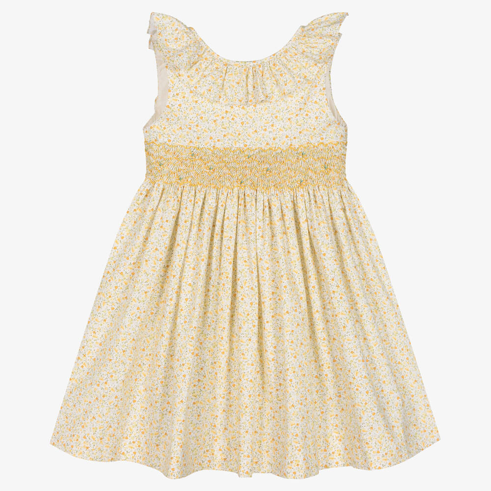 Kidiwi-Girls Yellow Smocked Cotton Dress | Childrensalon Outlet