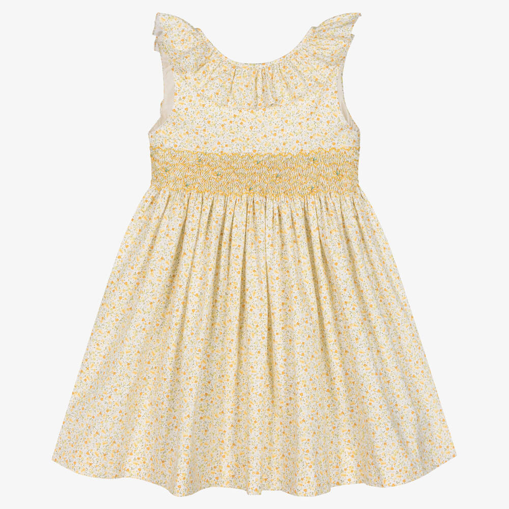 Kidiwi - Robe jaune smockée en coton fille | Childrensalon