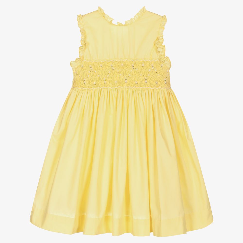 Kidiwi - Желтое платье с вафельными сборками для девочек  | Childrensalon