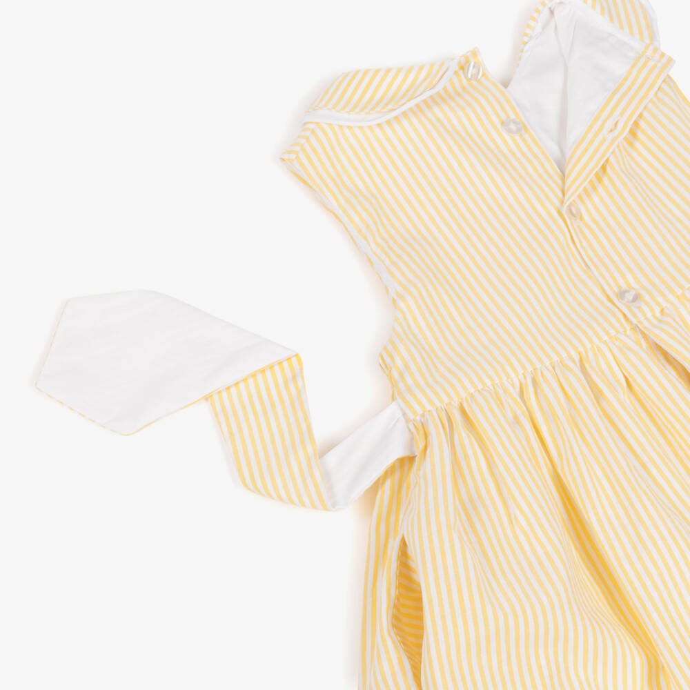 Kidiwi-Girls Yellow Striped Hand-Smocked Cotton Dress | Childrensalon Outlet