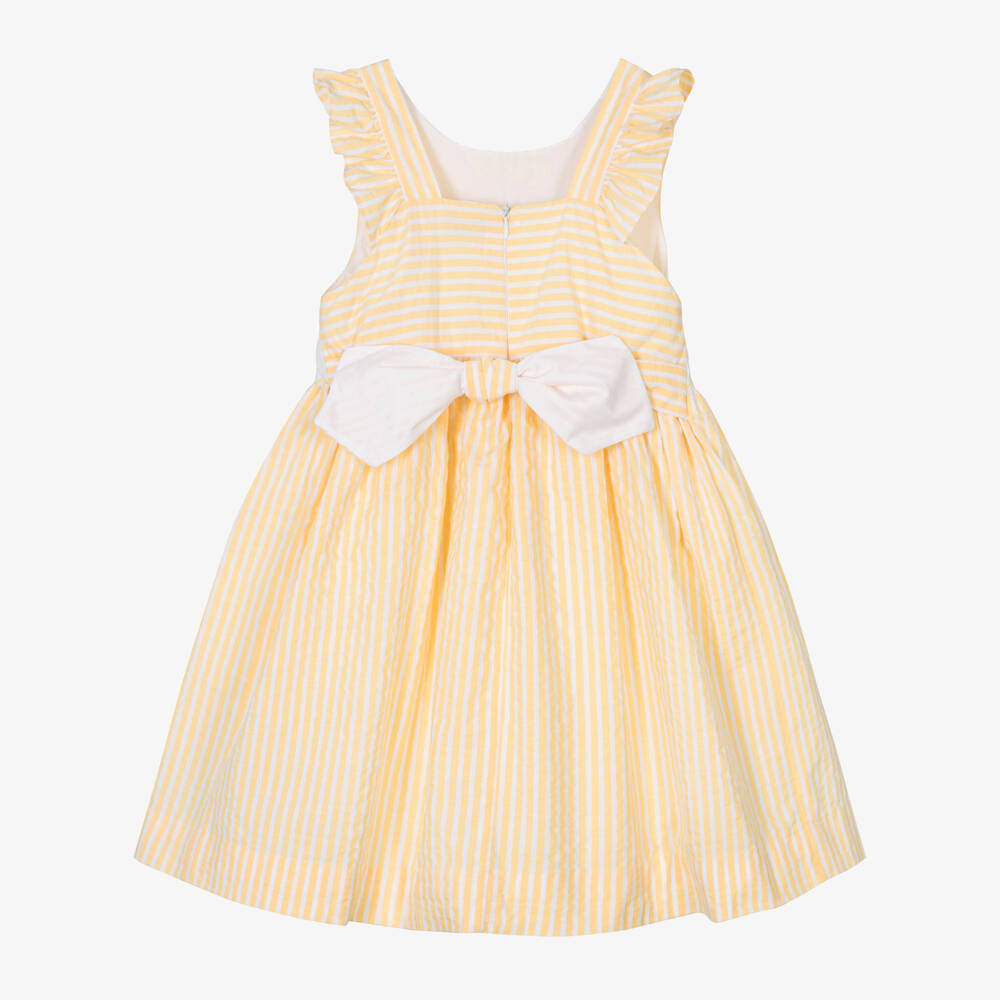 Kidiwi-Girls Yellow & White Cotton Smocked Dress | Childrensalon Outlet