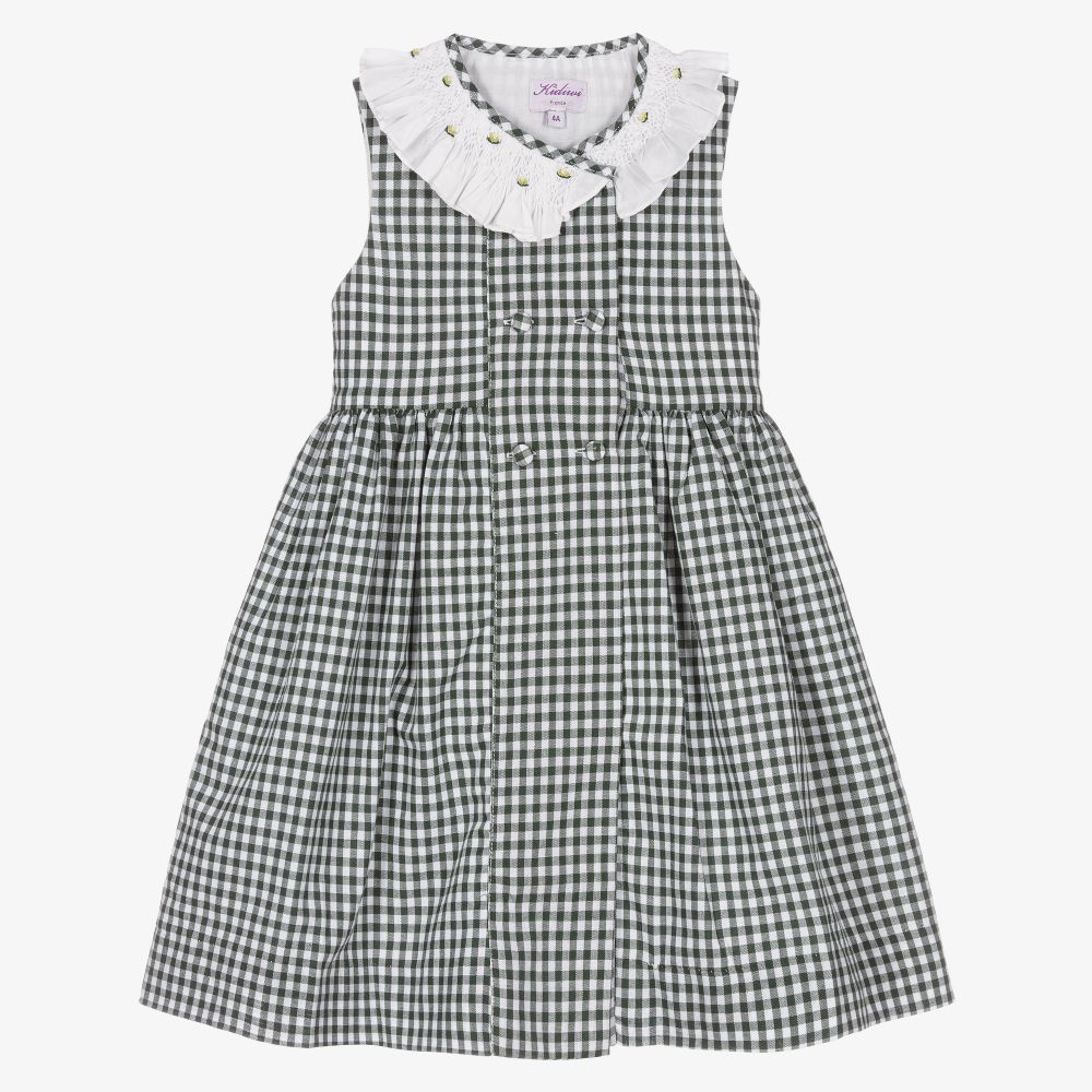 Kidiwi - Grünes, gesmoktes Vichykaro-Kleid | Childrensalon