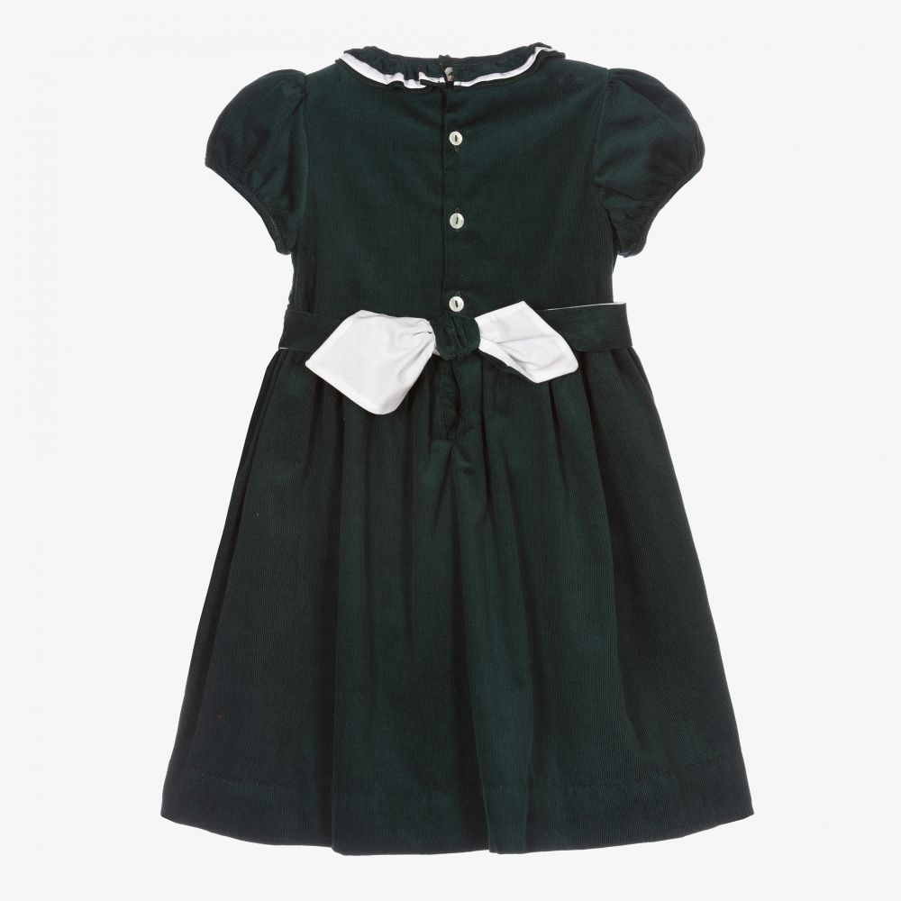 Kidiwi-Green Smocked Corduroy Dress  | Childrensalon Outlet