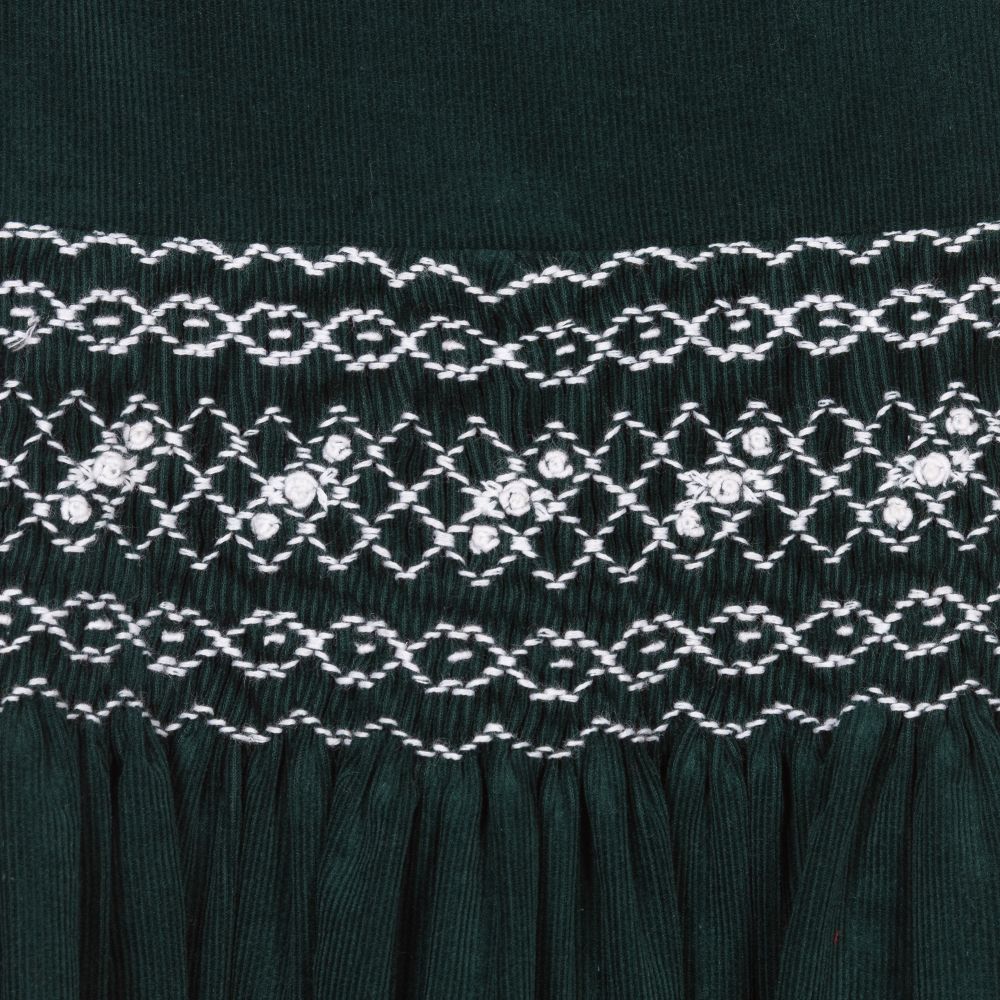 Kidiwi-Green Smocked Corduroy Dress  | Childrensalon Outlet