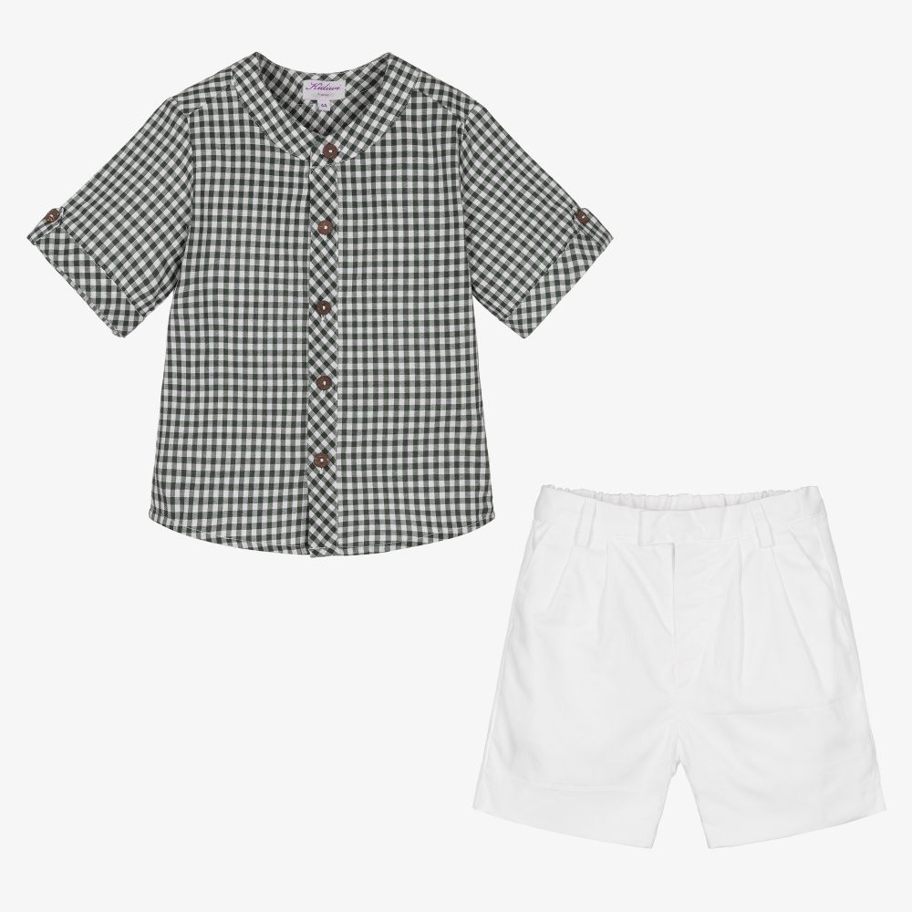 Kidiwi-Зеленая рубашка и белые шорты из хлопка | Childrensalon Outlet