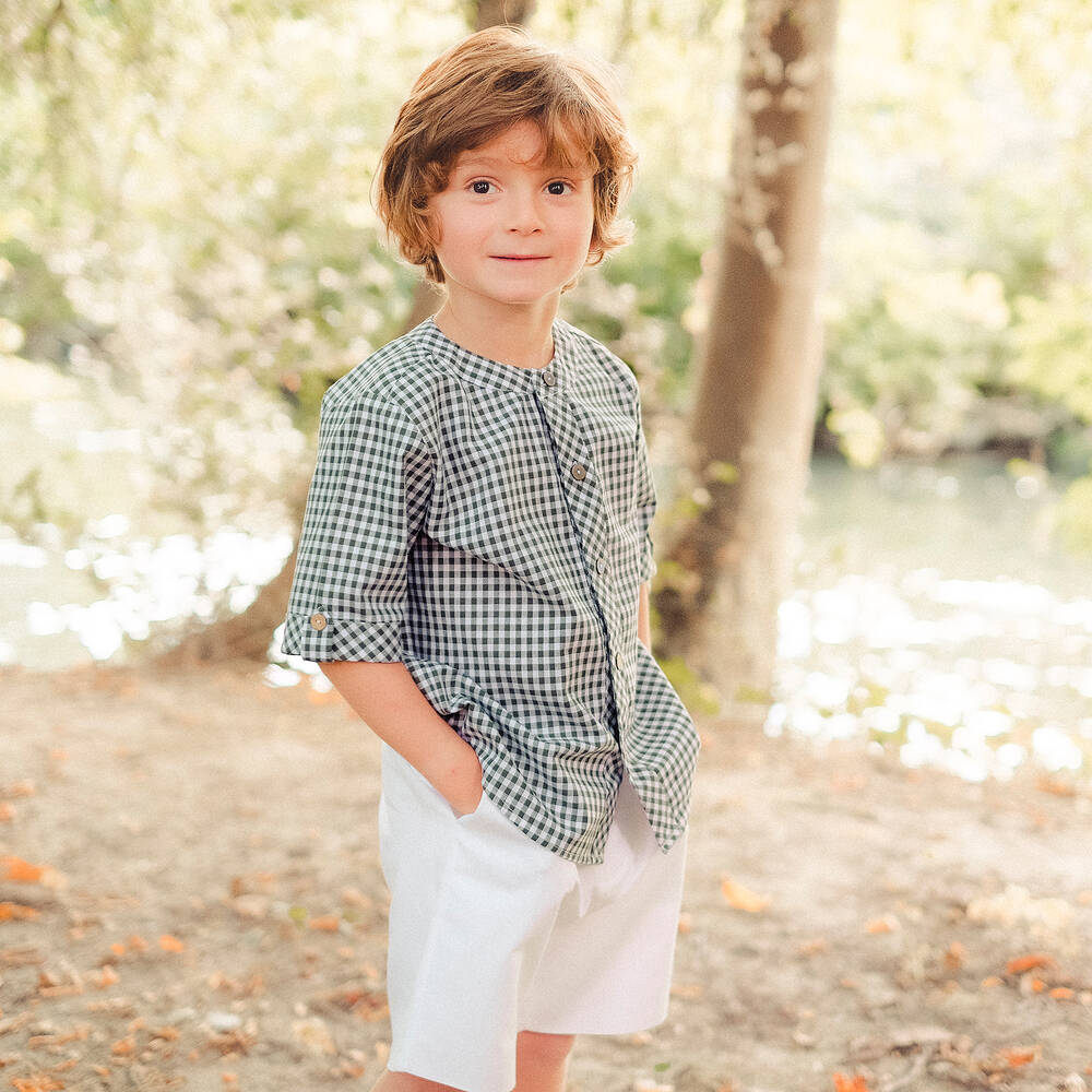 Kidiwi-Зеленая рубашка и белые шорты из хлопка | Childrensalon Outlet