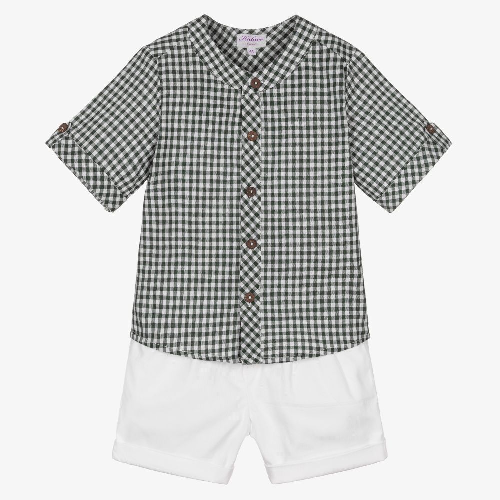 Kidiwi - Зеленая рубашка и белые шорты из хлопка | Childrensalon