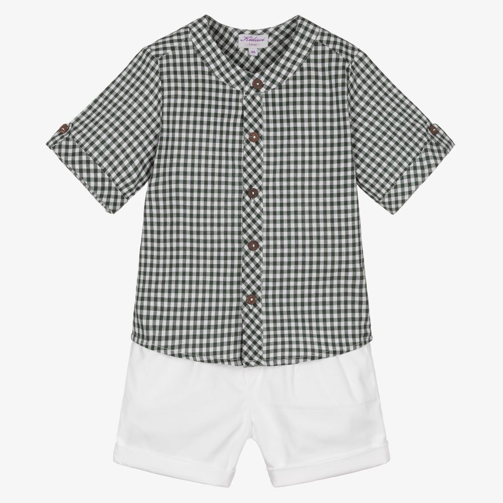 Kidiwi-Green & White Cotton Shorts Set | Childrensalon Outlet