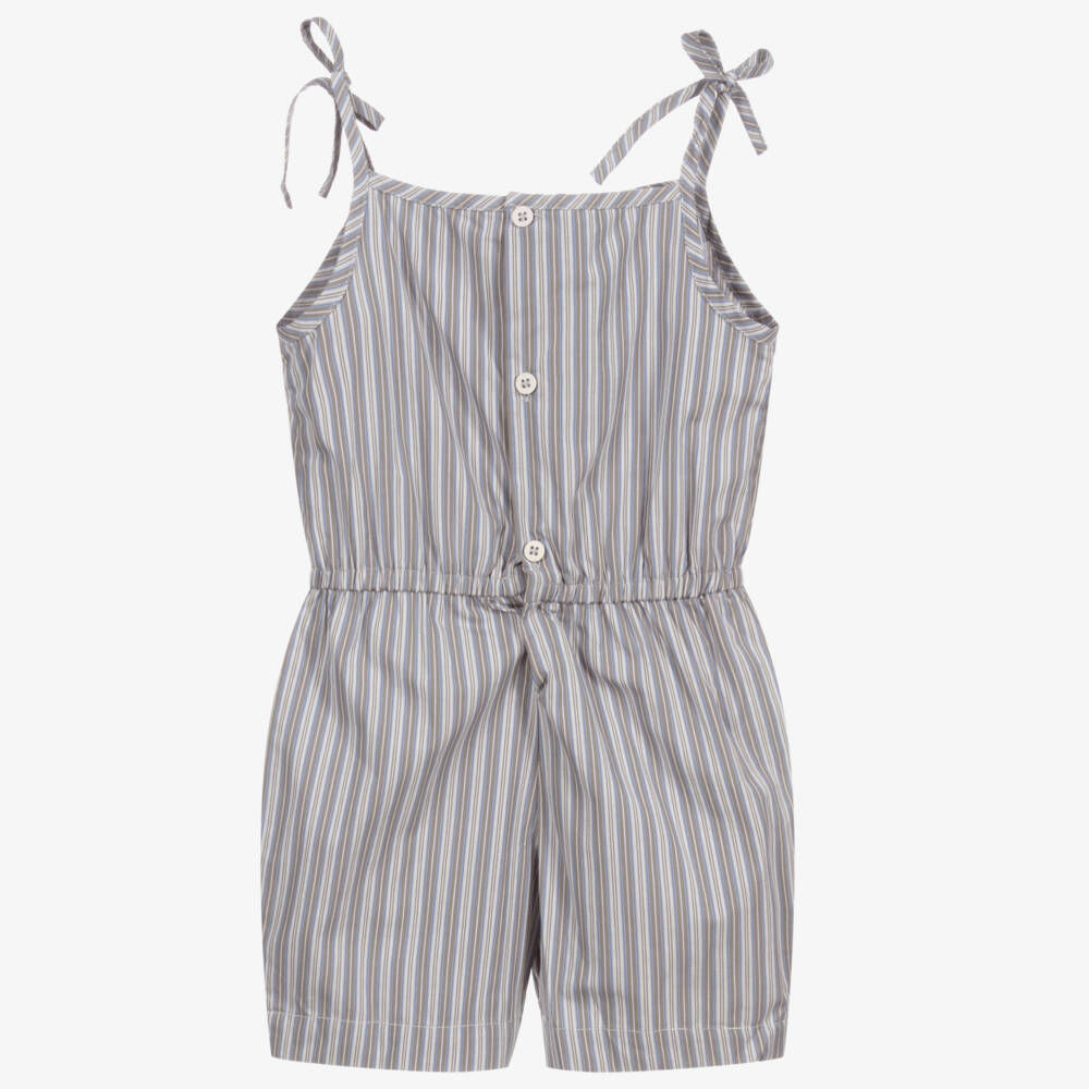 Kidiwi-Grey Striped Cotton Playsuit | Childrensalon Outlet