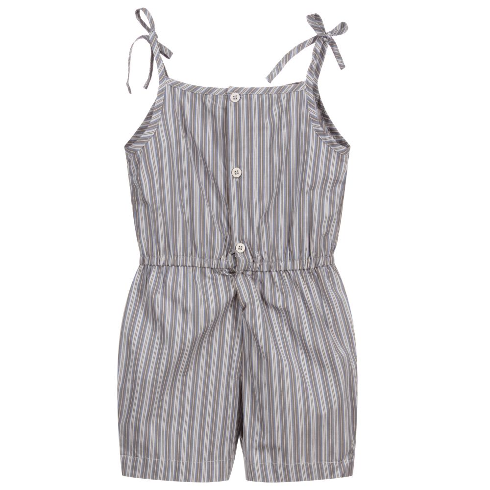 Kidiwi-Grey Striped Cotton Playsuit | Childrensalon Outlet