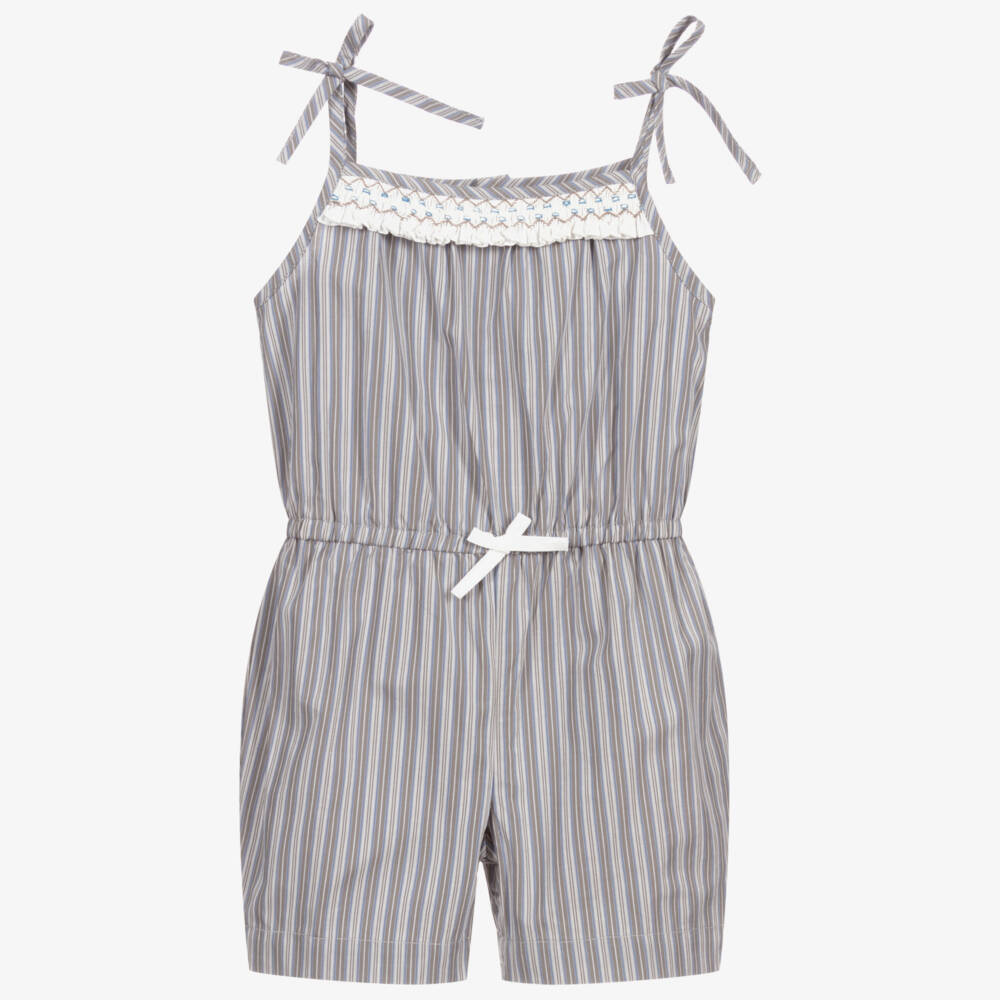 Kidiwi-Grey Striped Cotton Playsuit | Childrensalon Outlet
