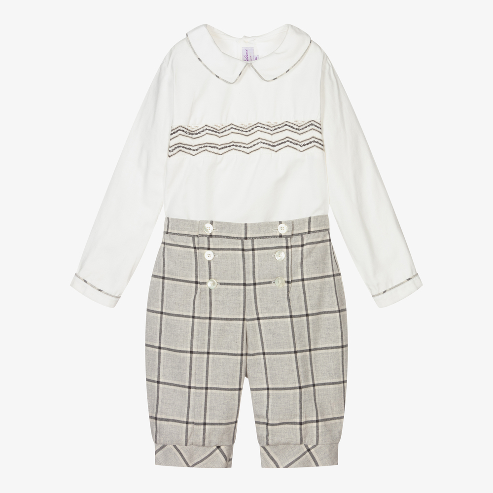 Kidiwi - Ivory & Grey Shorts Set  | Childrensalon