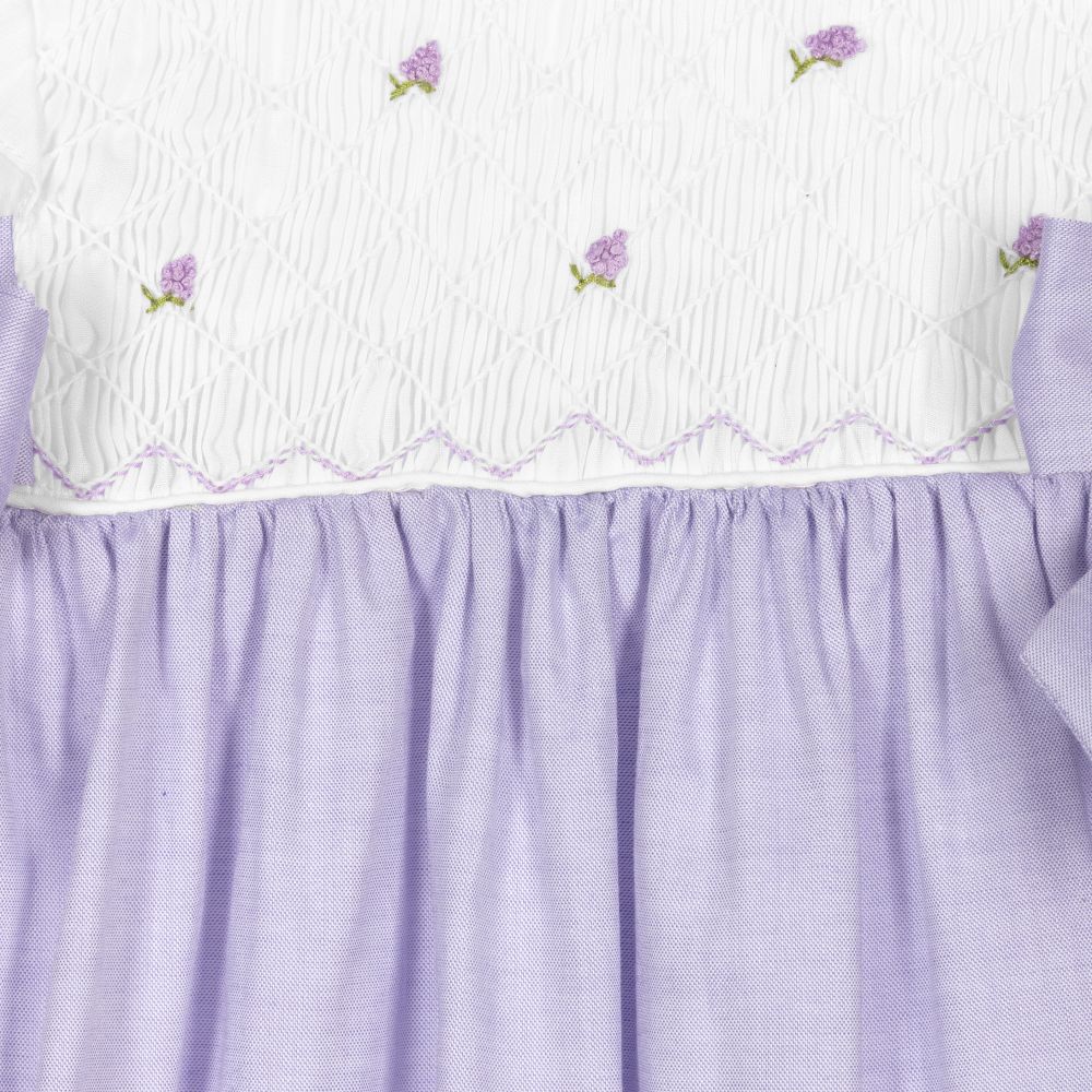 Kidiwi-Lavender Smocked Cotton Dress  | Childrensalon Outlet