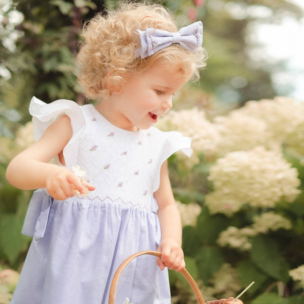 Kidiwi-Lavender Smocked Cotton Dress  | Childrensalon Outlet