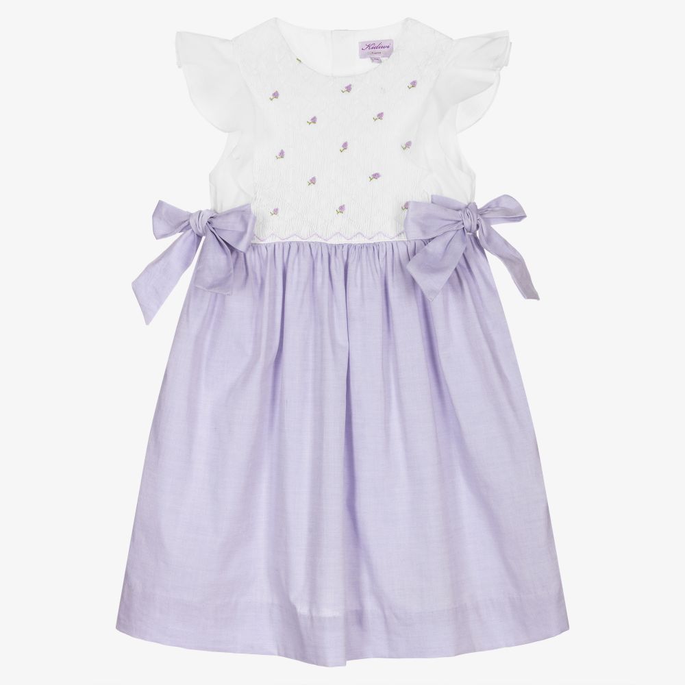 Kidiwi - Lavendelfarbenes, gesmoktes Baumwollkleid  | Childrensalon