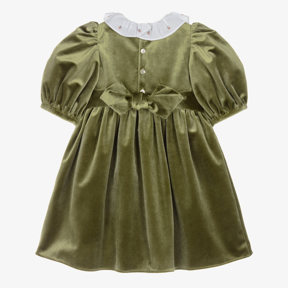 Kidiwi-Olive Velvet Dress | Childrensalon Outlet