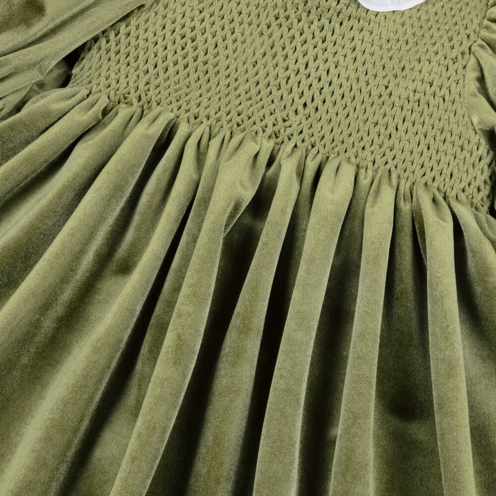 Kidiwi-Olive Velvet Dress | Childrensalon Outlet