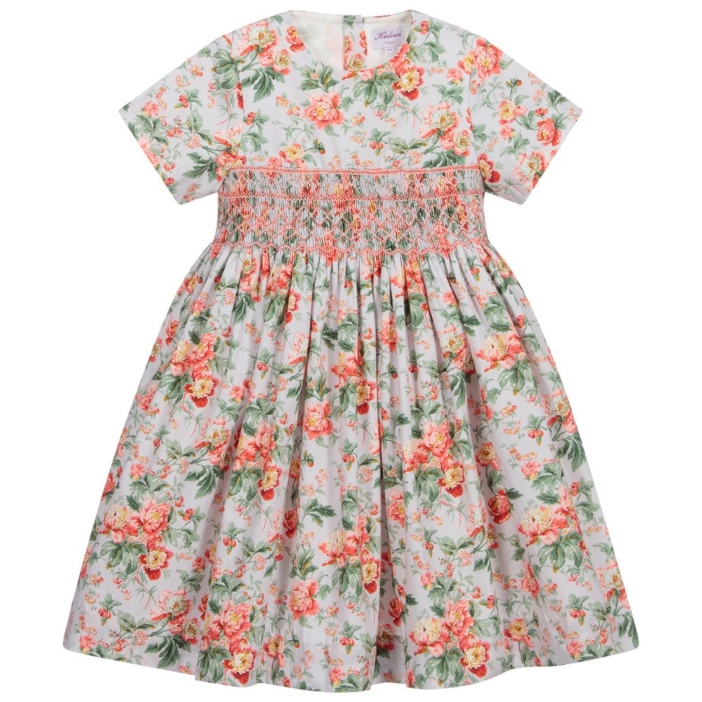 Kidiwi - Oranges, gesmoktes Kleid mit Blumen | Childrensalon Outlet